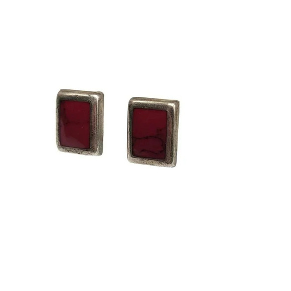 Taxco Sterling Silver Solid Red Jasper Clip On Earrings TA-109 Vintage - Picture 3 of 5